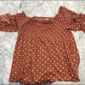 Pink Polka-Dot Off Shoulder Blouse